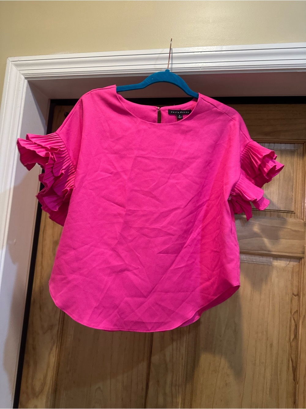 Haute Monde Hot Pink Ruffle Sleeve Short-Sleeve Top